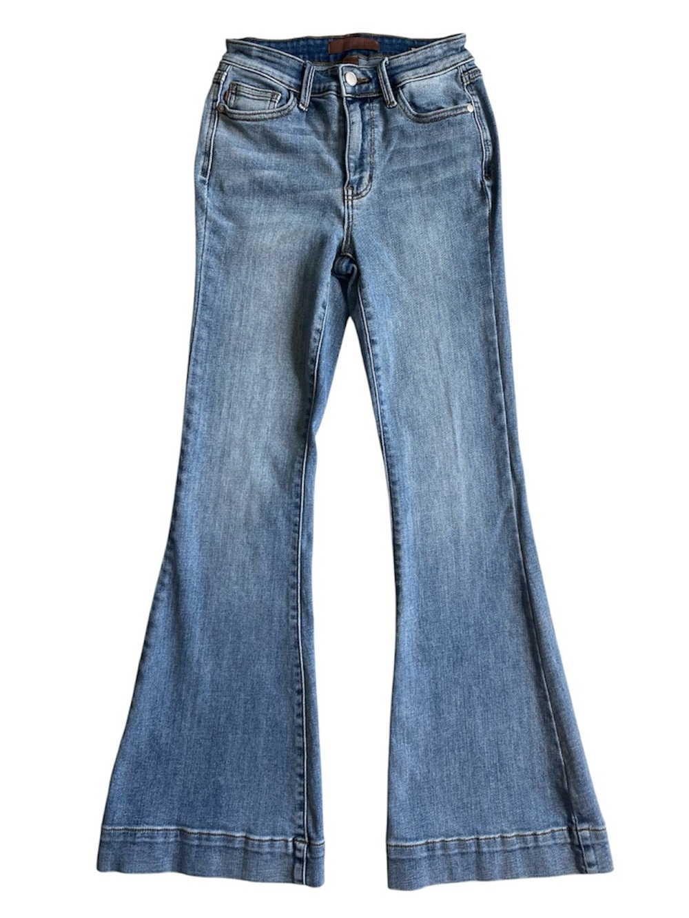 Judy Blue Mid Rise Trouser Flare Jeans Size 0/24 Regular Light Wash Blue Stretch - Picture 4 of 16